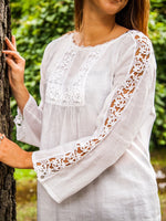 Long Sleeve White Cotton Blouse with Lace