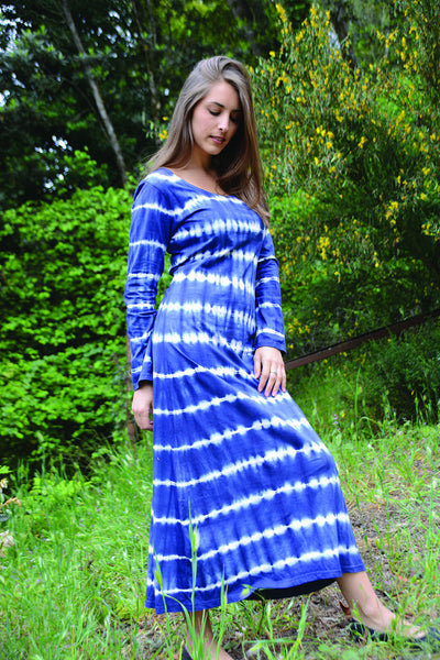 Long Sleeve 2-Tone TieDye Maxi Dress