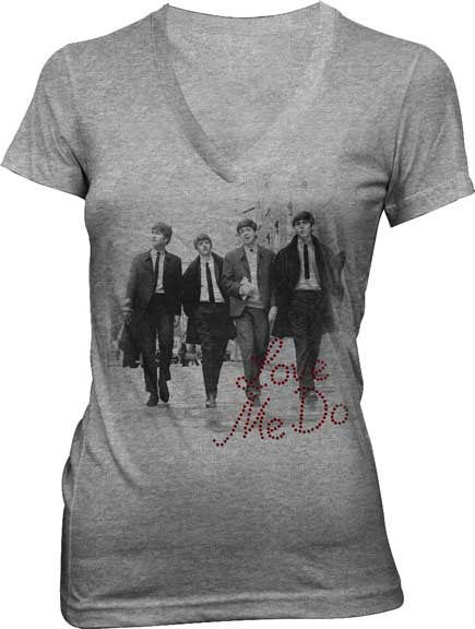 Beatles Ladies Heather Grey V-Neck "Love Me Do" T-Shirt