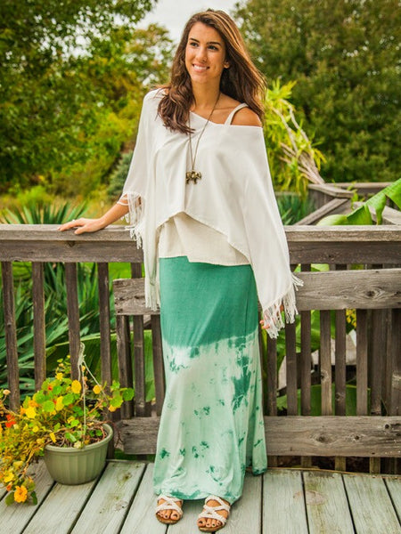 Green and White Tie Dyed Maxi Skirt