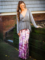 Tie Dyed Maxi Skirt in Burgundy Rayon/Lycra Fabric