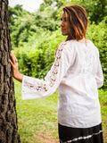 Long Sleeve White Cotton Blouse with Lace