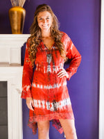 Tie Dye V-Neck Dress or Cover-Up With Lace and Crochet